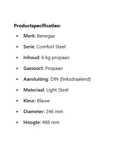 Benegas comfort steel 6 kg  - ( cilinder + vulling )